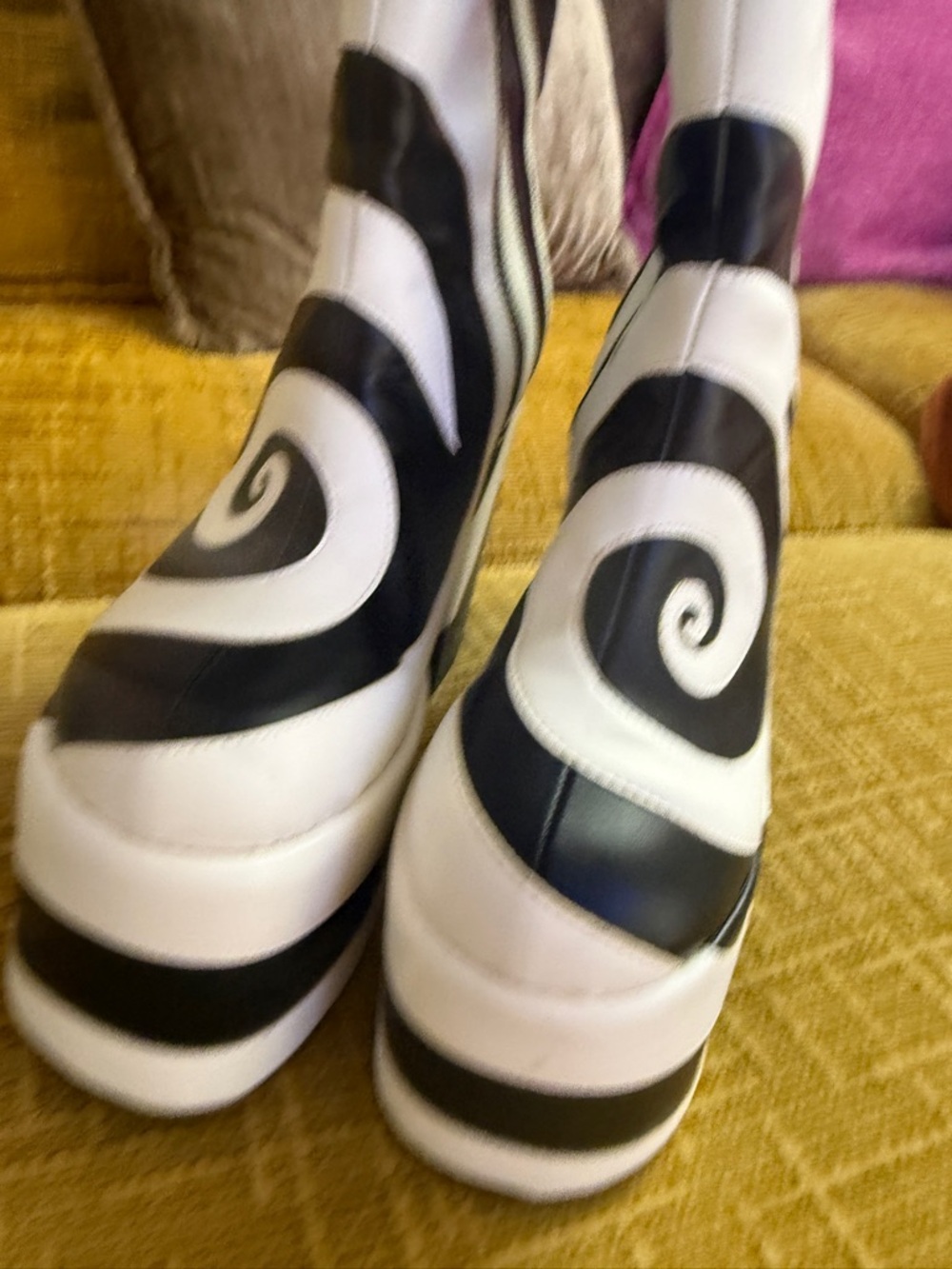 Black & White Swirl Platform Knee-High Boots - Women - Picture 5 of 7